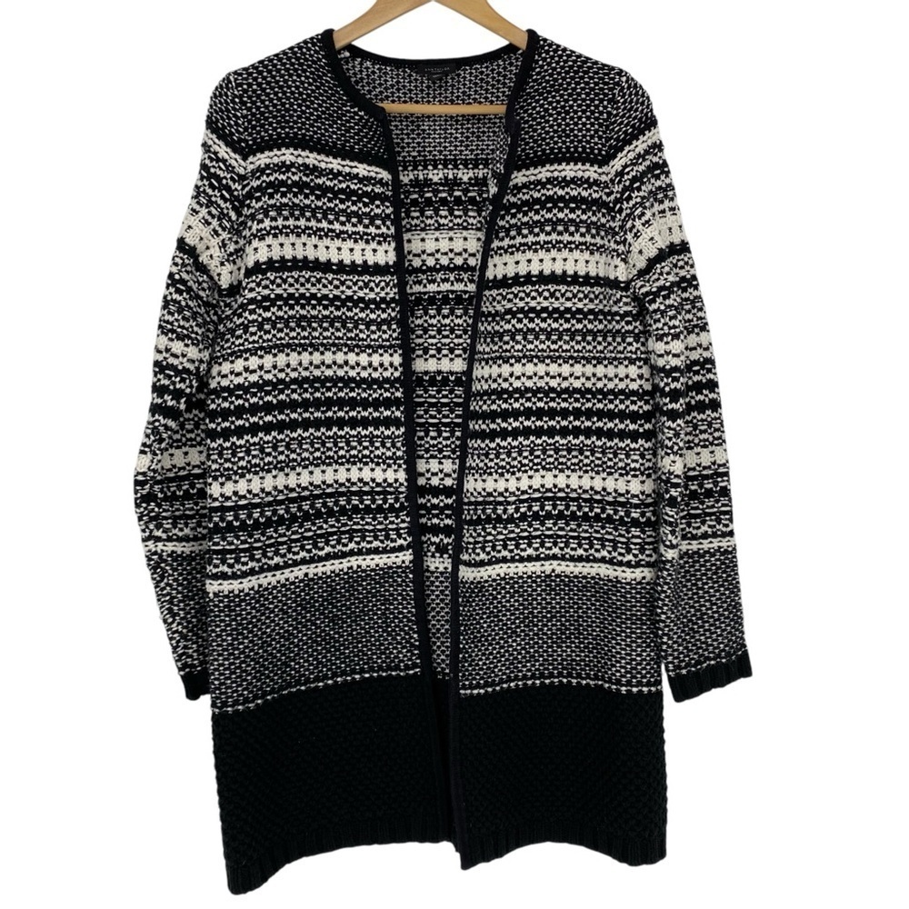 Ann Taylor Black and White Ombre Knit Sweater Coatigan, XS